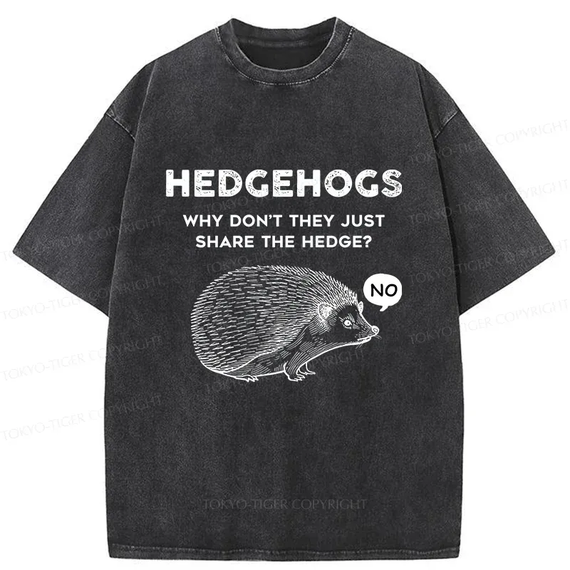 Tokyo-Tiger Funny Hedgehog Washed T-Shirt
