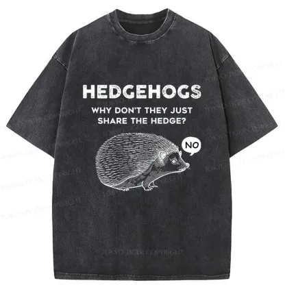 Tokyo-Tiger Funny Hedgehog Washed T-Shirt
