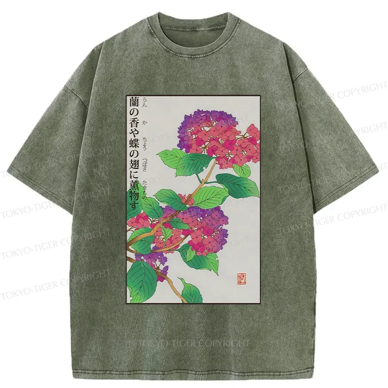 Tokyo-Tiger Purple Hydrangea Washed T-Shirt