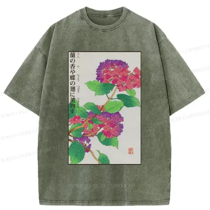 Tokyo-Tiger Purple Hydrangea Washed T-Shirt