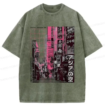 Tokyo-Tiger Tokyo Street Scene Washed T-Shirt