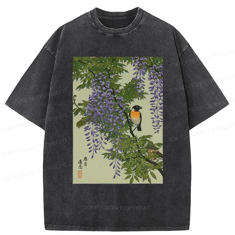 Tokyo-Tiger Wisteria Painting Washed T-Shirt