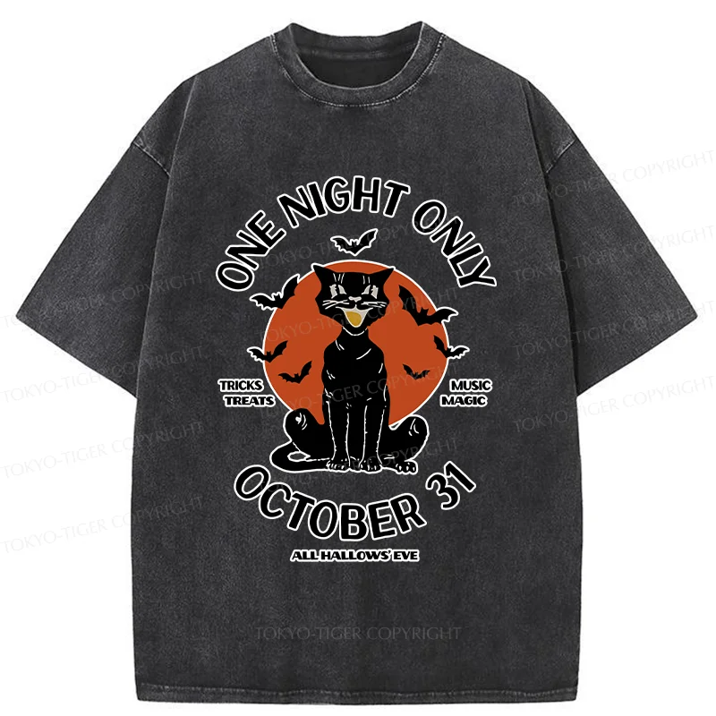 Tokyo-Tiger Halloween Black Cat Washed T-Shirt