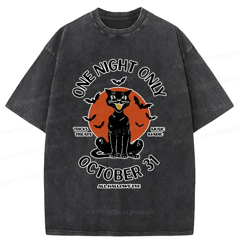 Tokyo-Tiger Halloween Black Cat Washed T-Shirt
