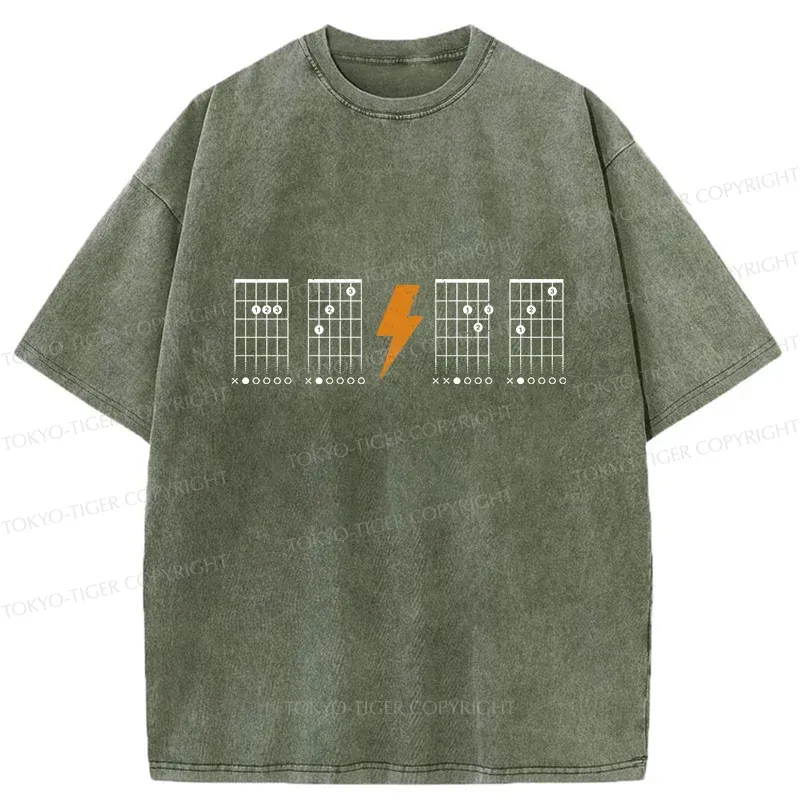 Tokyo-Tiger Funny Guitar Chords Washed T-Shirt