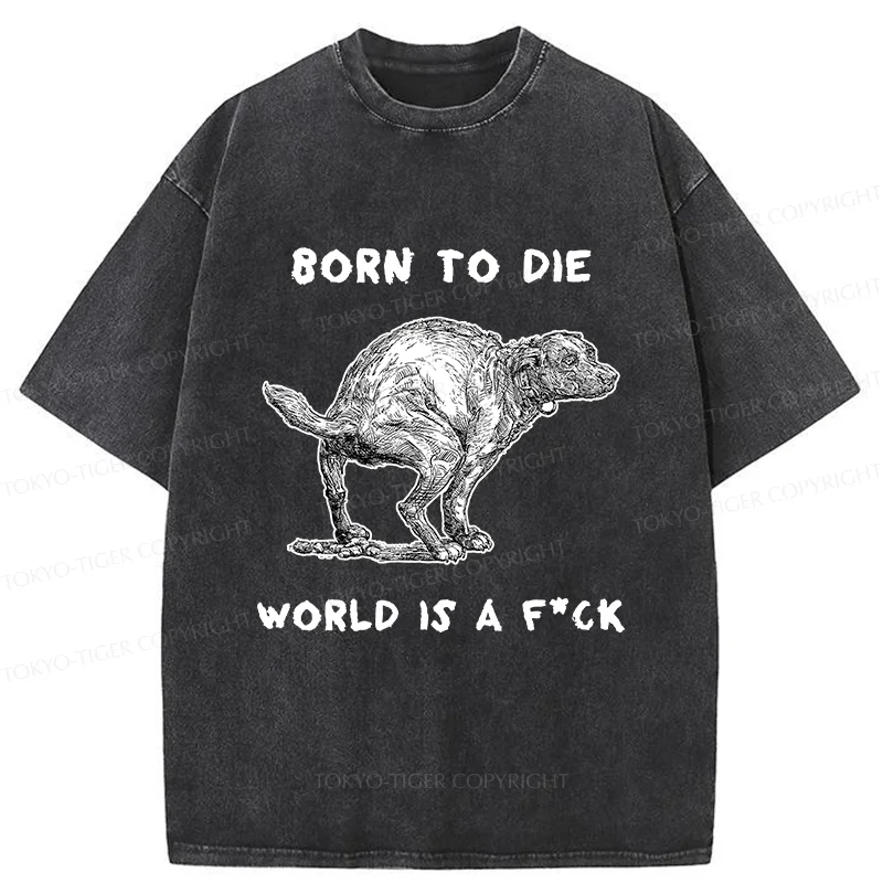 Tokyo-Tiger Dog Pooping Funny Washed T-Shirt