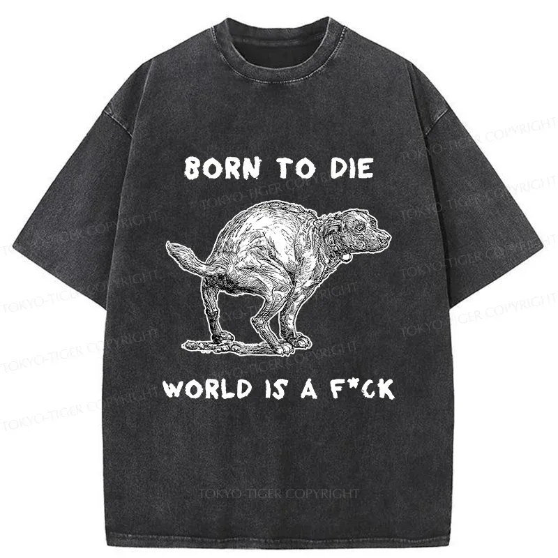 Tokyo-Tiger Dog Pooping Funny Washed T-Shirt