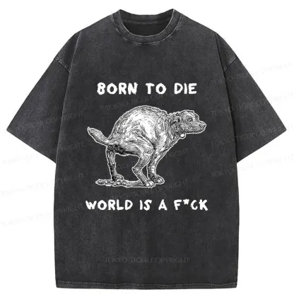 Tokyo-Tiger Dog Pooping Funny Washed T-Shirt