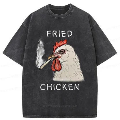 Tokyo-Tiger Fried Chicken Funny Washed T-Shirt