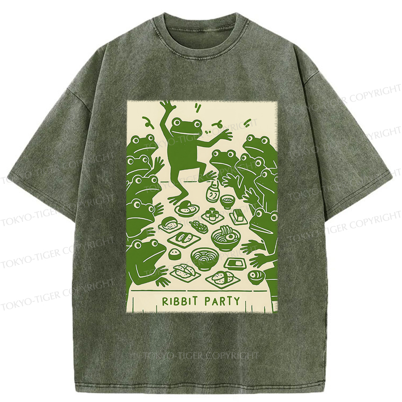 Tokyo-Tiger Ribbit Party Washed T-Shirt