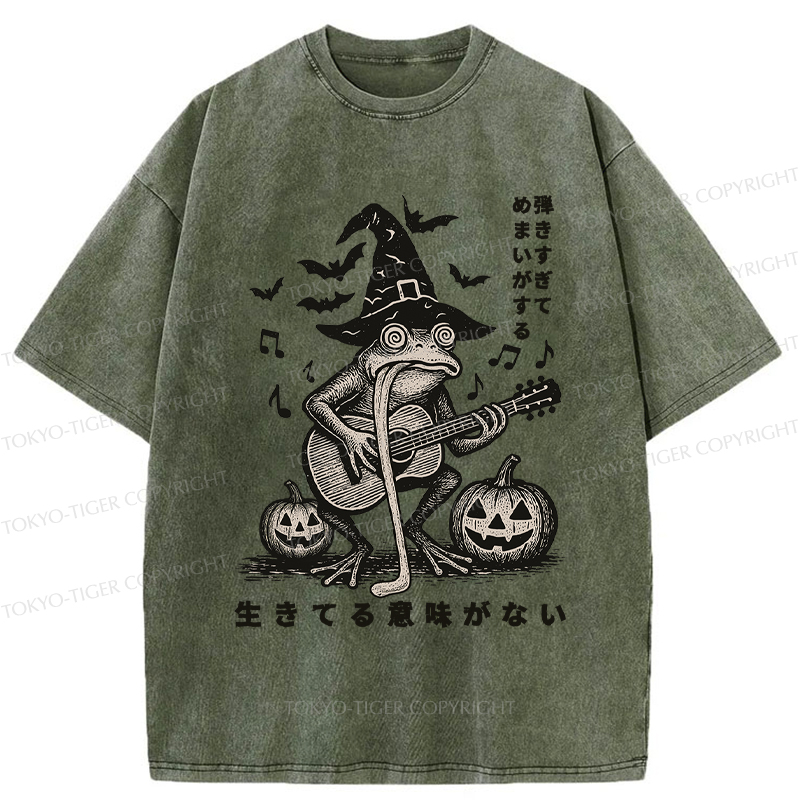 Tokyo-Tiger Funny Frog Guitarist Washed T-Shirt