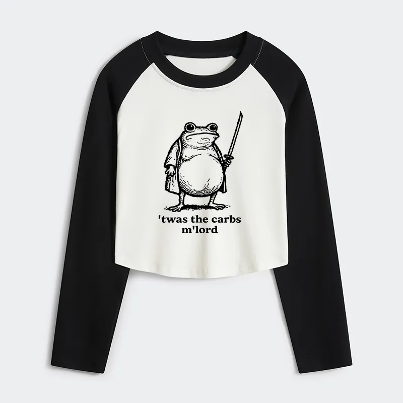 Tokyo-Tiger Funny Fat Samurai Frog Women's Crop Raglan T-Shirt