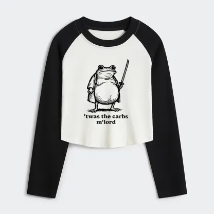 Tokyo-Tiger Funny Fat Samurai Frog Women's Crop Raglan T-Shirt