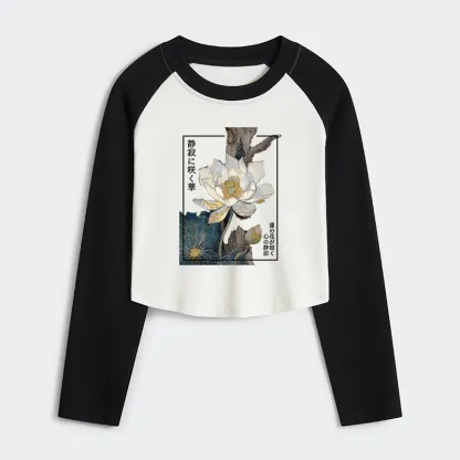 Tokyo-Tiger Blooming Lotus Japan Women's Crop Raglan T-Shirt