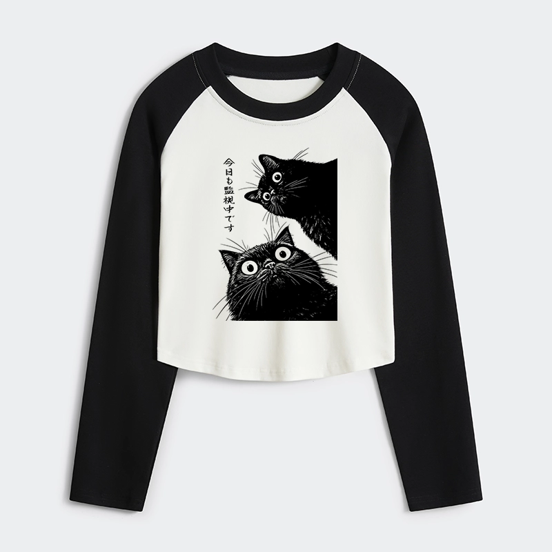Tokyo-Tiger The Cat Is Watching Today Women's Crop Raglan T-Shirt