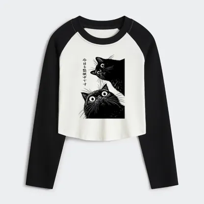 Tokyo-Tiger The Cat Is Watching Today Women's Crop Raglan T-Shirt
