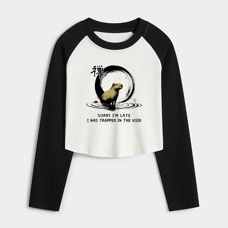 Tokyo-Tiger Zen Capybara Was Trapped In The Void Women's Crop Raglan T-Shirt