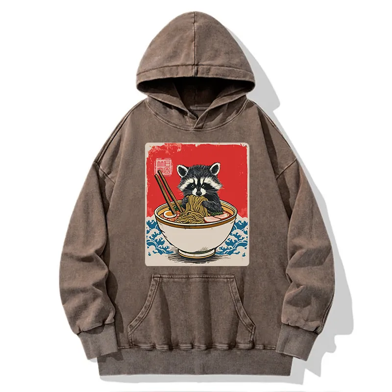 Tokyo-Tiger Ramen Lover Raccoon  Washed Hoodie