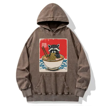 Tokyo-Tiger Ramen Lover Raccoon  Washed Hoodie