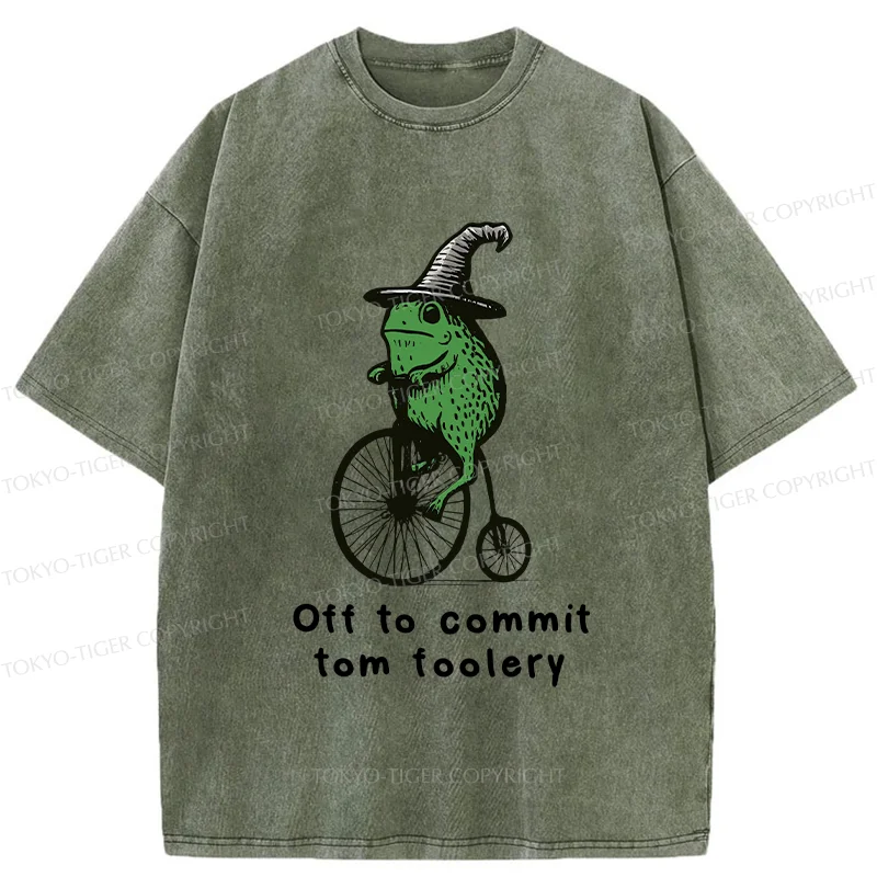 Tokyo-Tiger Frog Riding Penny-farthing Washed T-Shirt