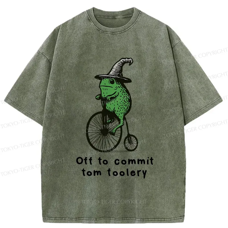 Tokyo-Tiger Frog Riding Penny-farthing Washed T-Shirt