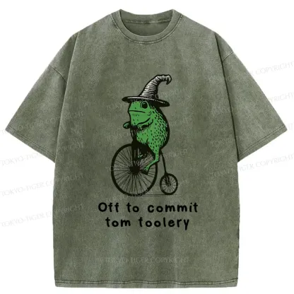 Tokyo-Tiger Frog Riding Penny-farthing Washed T-Shirt