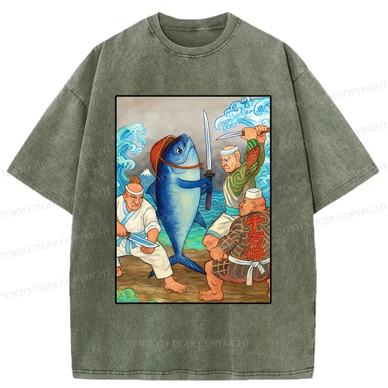 Tokyo-Tiger Tuna VS Human Washed T-Shirt