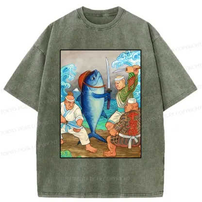 Tokyo-Tiger Tuna VS Human Washed T-Shirt