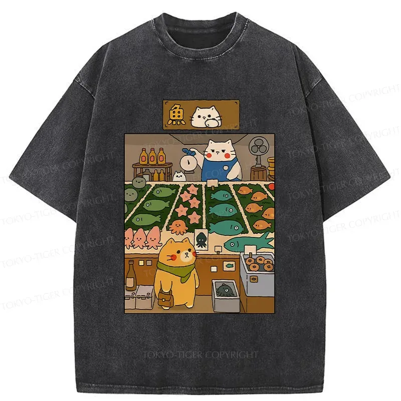 Tokyo-Tiger Cat's Fish Market Washed T-Shirt
