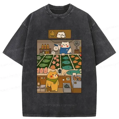 Tokyo-Tiger Cat's Fish Market Washed T-Shirt
