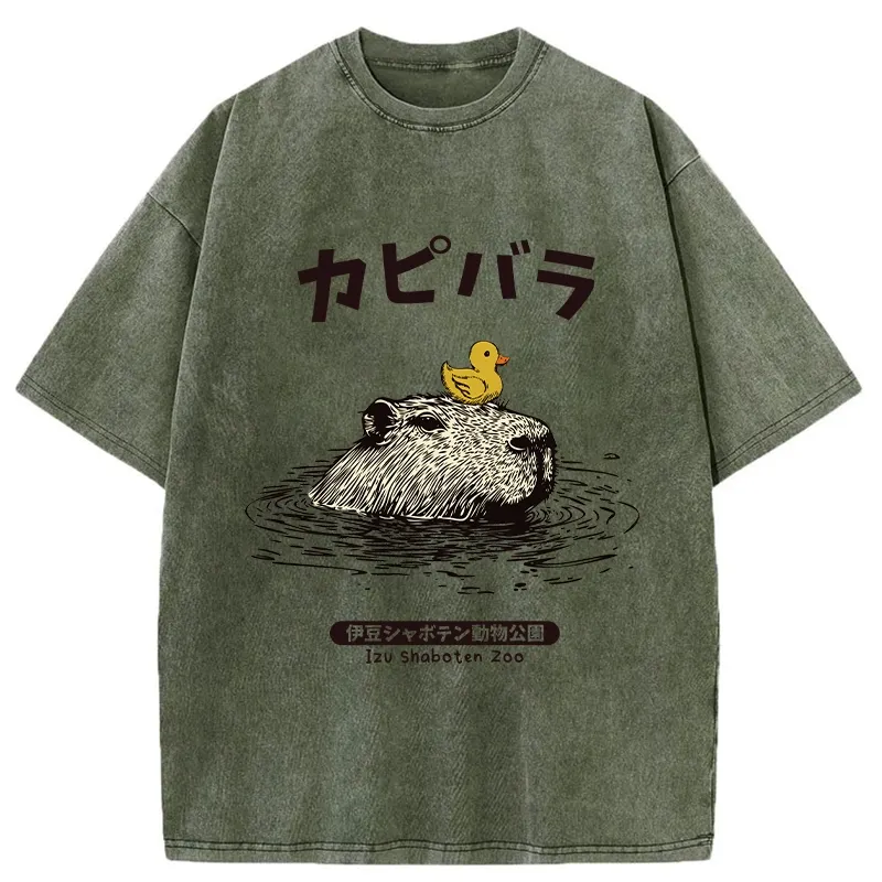 Tokyo-Tiger Relaxed Hot Spring Capybara Washed T-Shirt