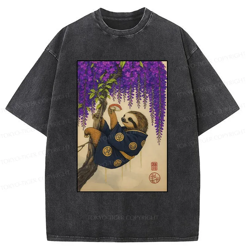 Tokyo-Tiger Japanese Sloth Washed T-Shirt Sale