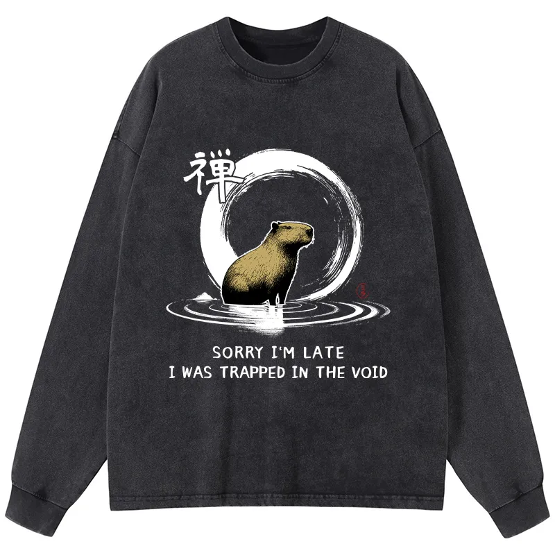 Tokyo-Tiger Zen Capybara Was Trapped In The Void Washed Long Sleeve T-Shirt
