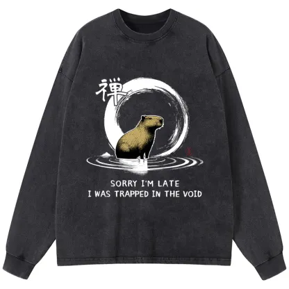 Tokyo-Tiger Zen Capybara Was Trapped In The Void Washed Long Sleeve T-Shirt