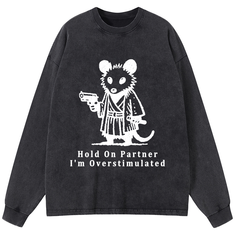 Tokyo-Tiger Funny Possum Samurai Washed Long Sleeve T-Shirt