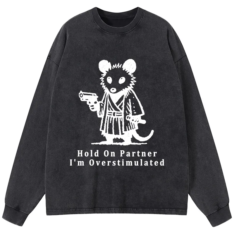 Tokyo-Tiger Funny Possum Samurai Washed Long Sleeve T-Shirt