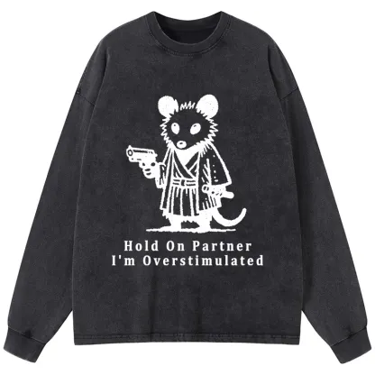 Tokyo-Tiger Funny Possum Samurai Washed Long Sleeve T-Shirt