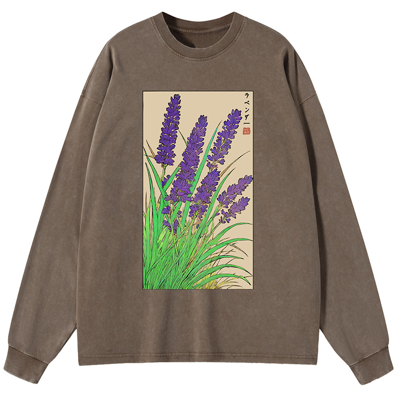 Tokyo-Tiger Japanese Lavender Washed Long Sleeve T-Shirt