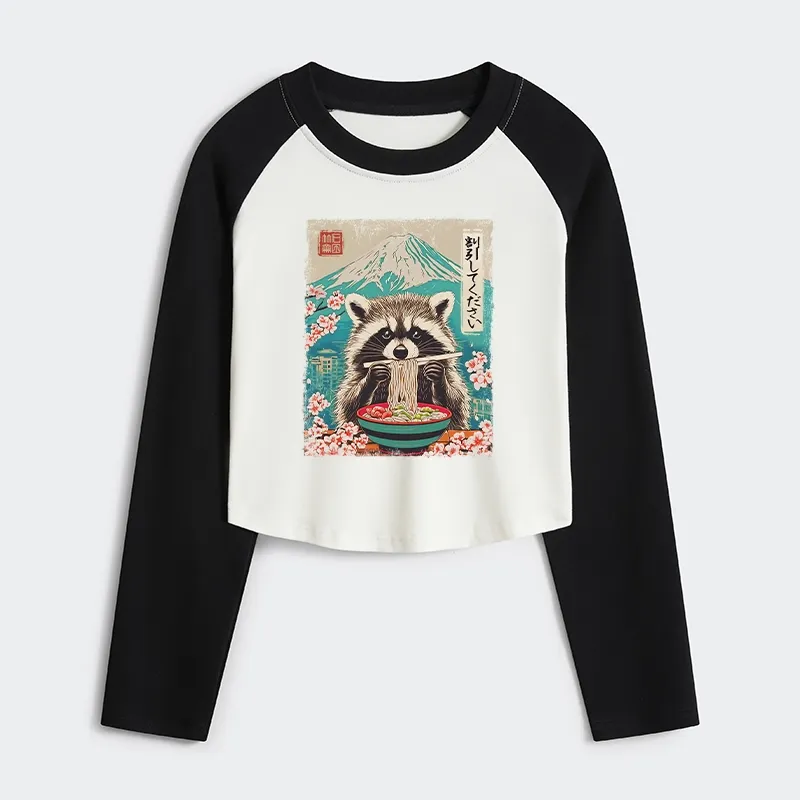 Tokyo-Tiger Please Give Raccoon A Discount Women's Crop Raglan T-Shirt