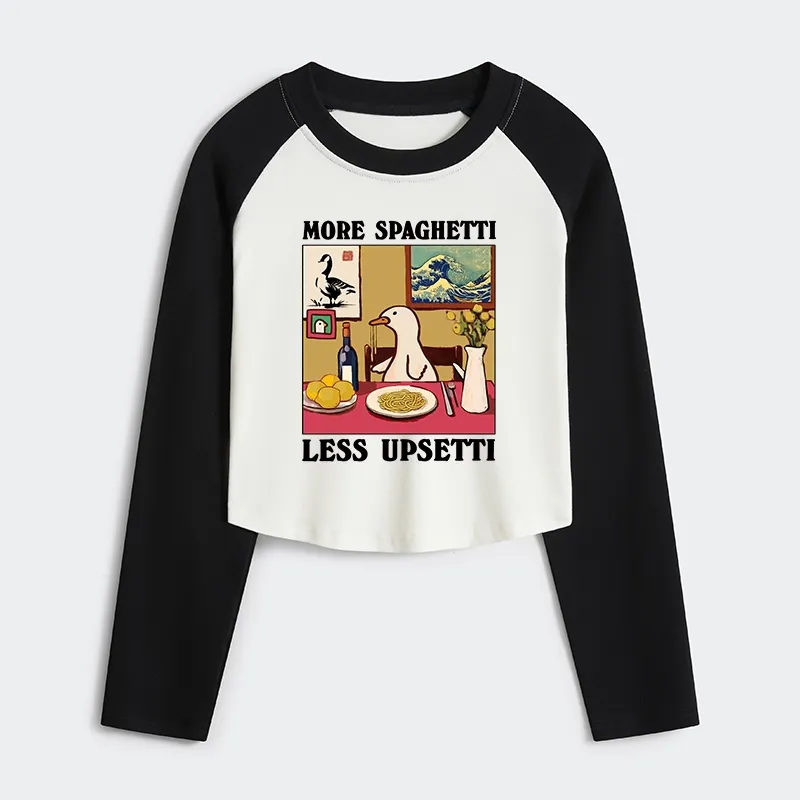 Tokyo-Tiger More Spaghetti Less Upsetti Goose Women's Crop Raglan T-Shirt