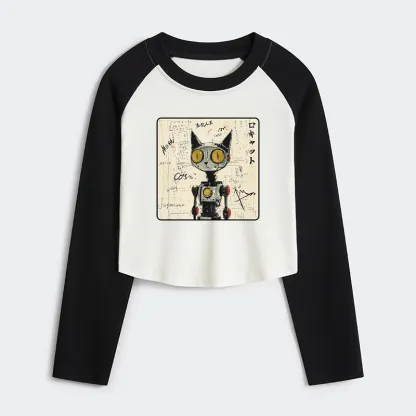 Tokyo-Tiger Robot Cat Women's Crop Raglan T-Shirt