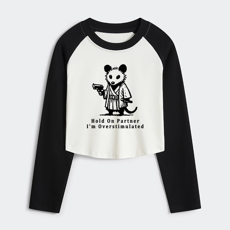Tokyo-Tiger Funny Possum Samurai Women's Crop Raglan T-Shirt