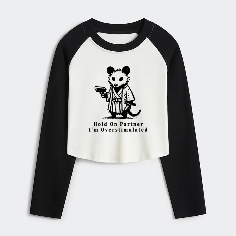 Tokyo-Tiger Funny Possum Samurai Women's Crop Raglan T-Shirt