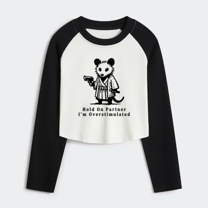 Tokyo-Tiger Funny Possum Samurai Women's Crop Raglan T-Shirt