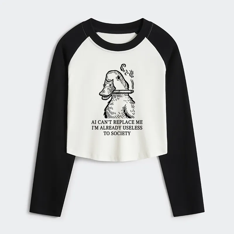 Tokyo-Tiger Smoking Duck Funny Women's Crop Raglan T-Shirt
