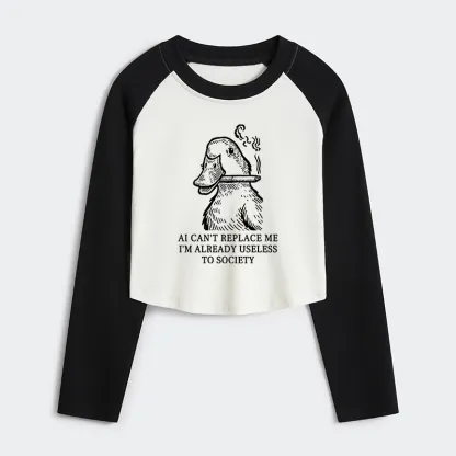 Tokyo-Tiger Smoking Duck Funny Women's Crop Raglan T-Shirt