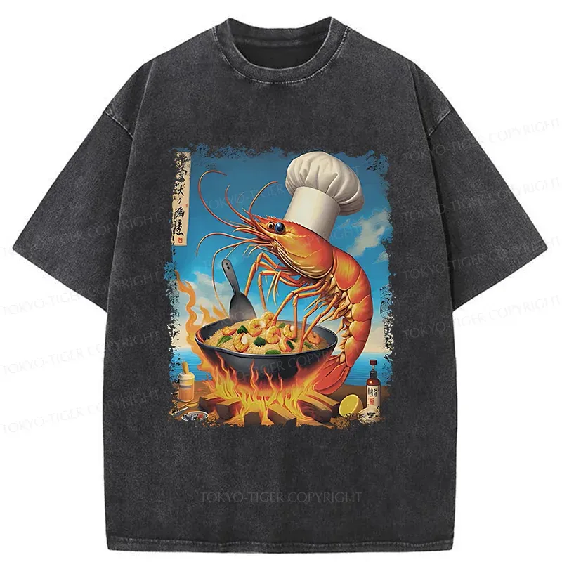 Tokyo-Tiger Shrimp Fried Rice Funny Washed T-Shirt