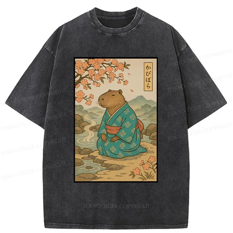Tokyo-Tiger Japanese Capybara Washed T-Shirt Sale