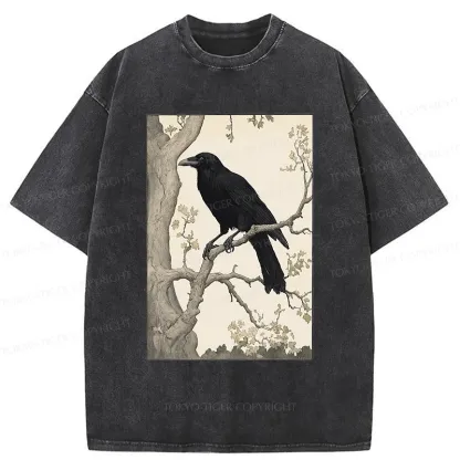 Tokyo-Tiger Ancient Painting Of Crow Washed T-Shirt