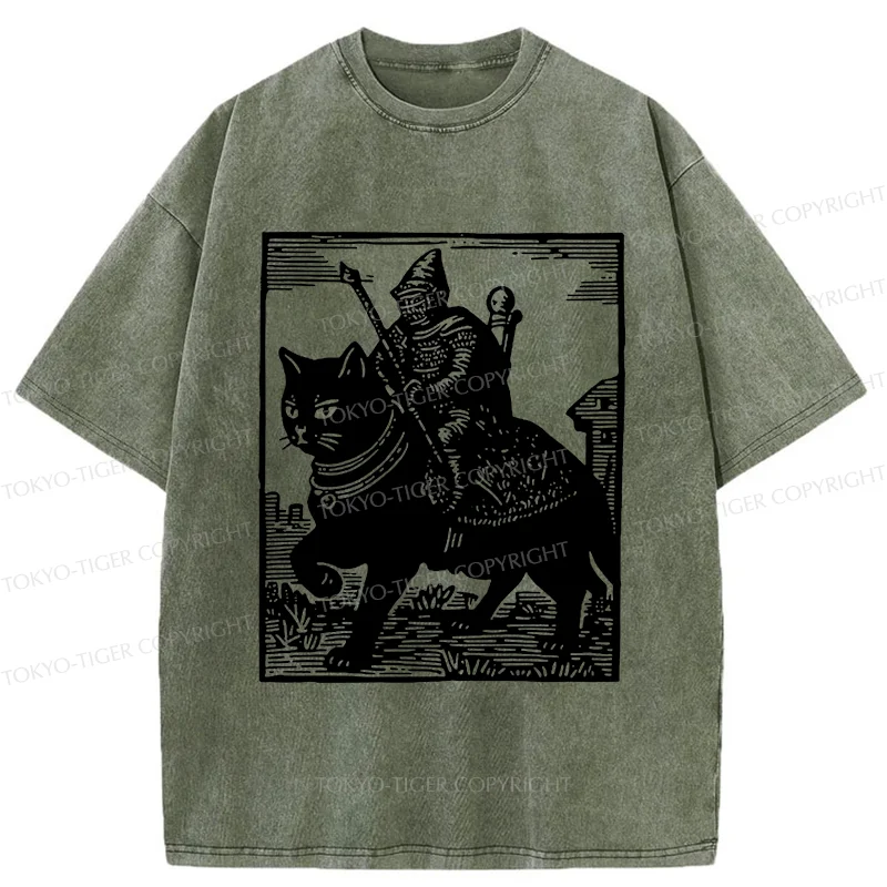 Tokyo-Tiger Knight Riding A Cat Washed T-Shirt
